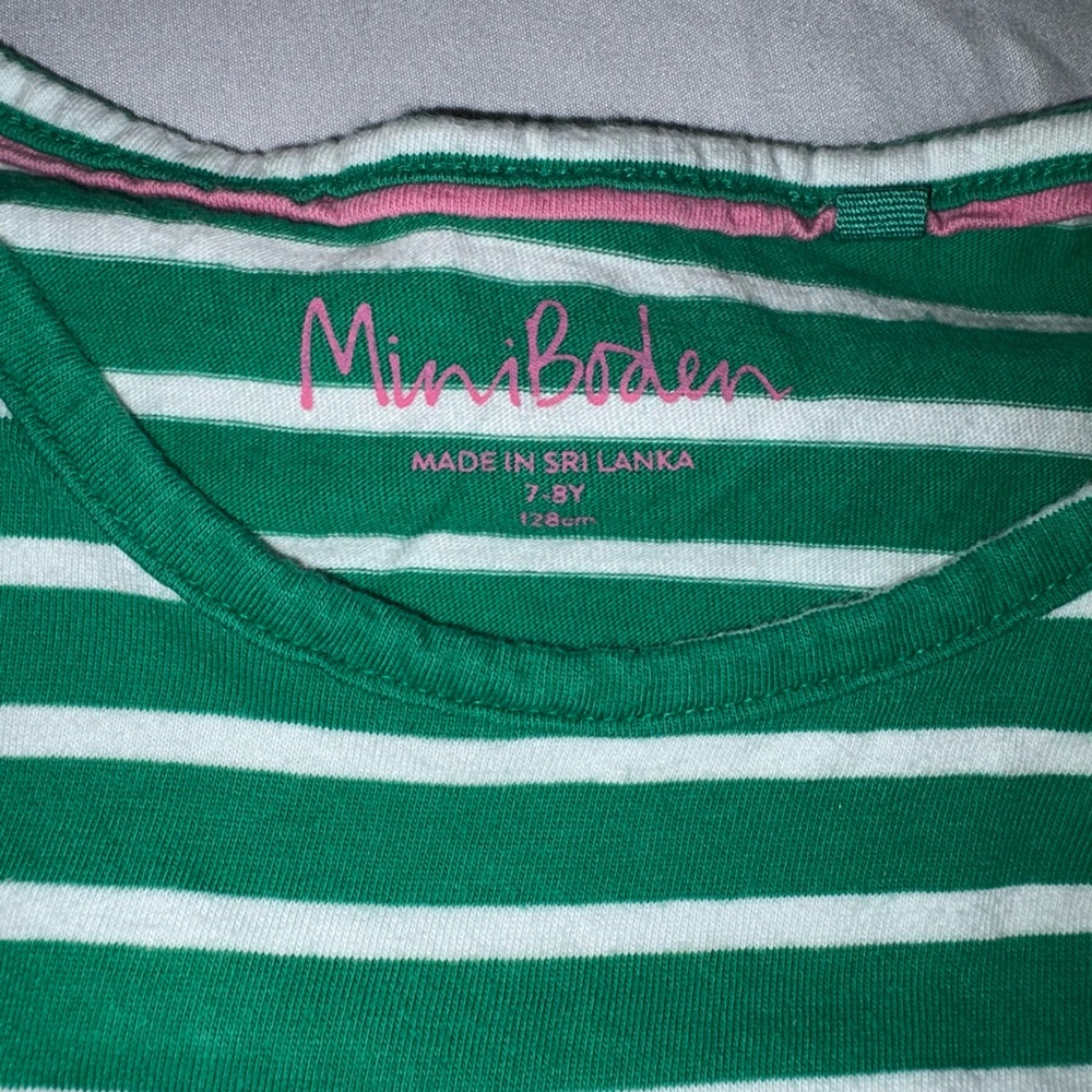 Mini Boden Green and White Striped T-Shirt - Picture 5 of 5